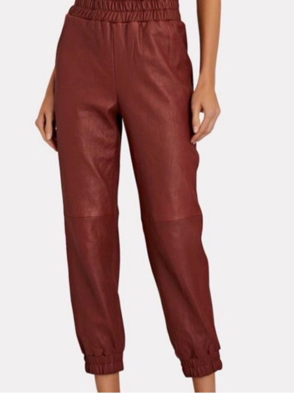 Veronica Beard Burgundy Faux Leather Joggers